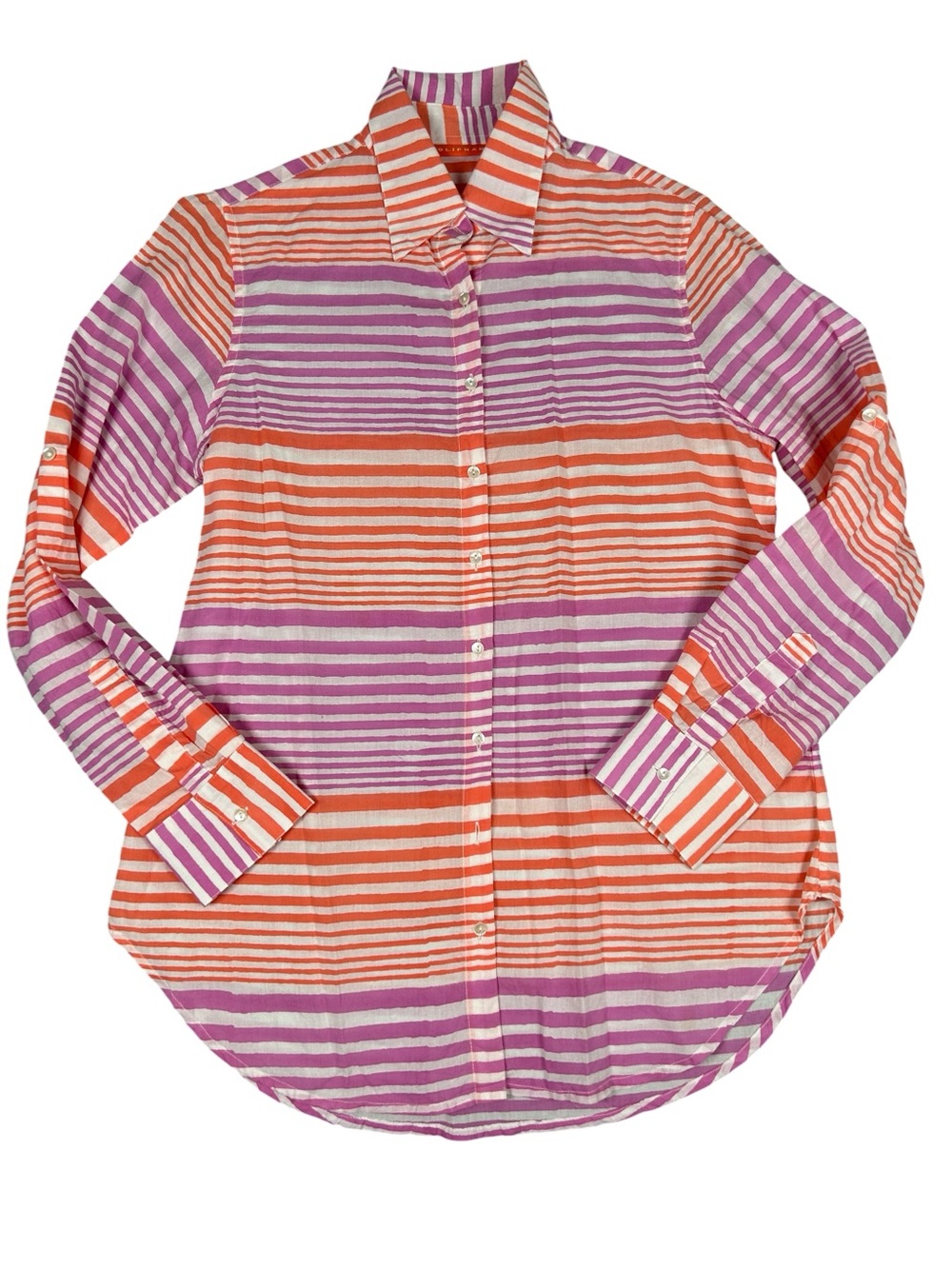 Oliphant Stripe Orange Purple Button Down Top Large